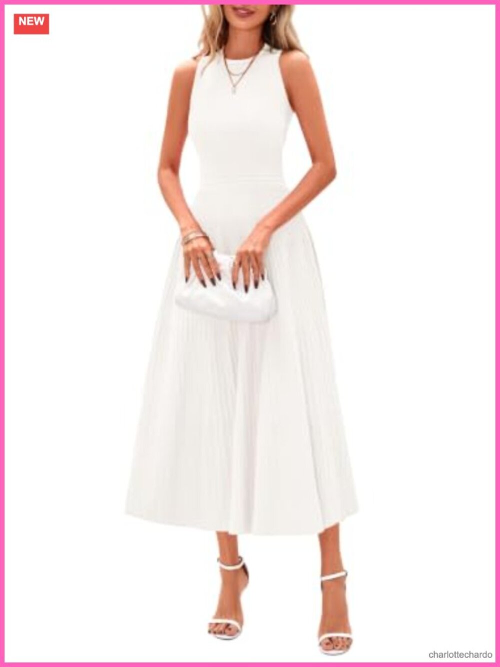 Sleeveless A-Line Pleated Midi Knit Dress for Work Weddings Cocktails